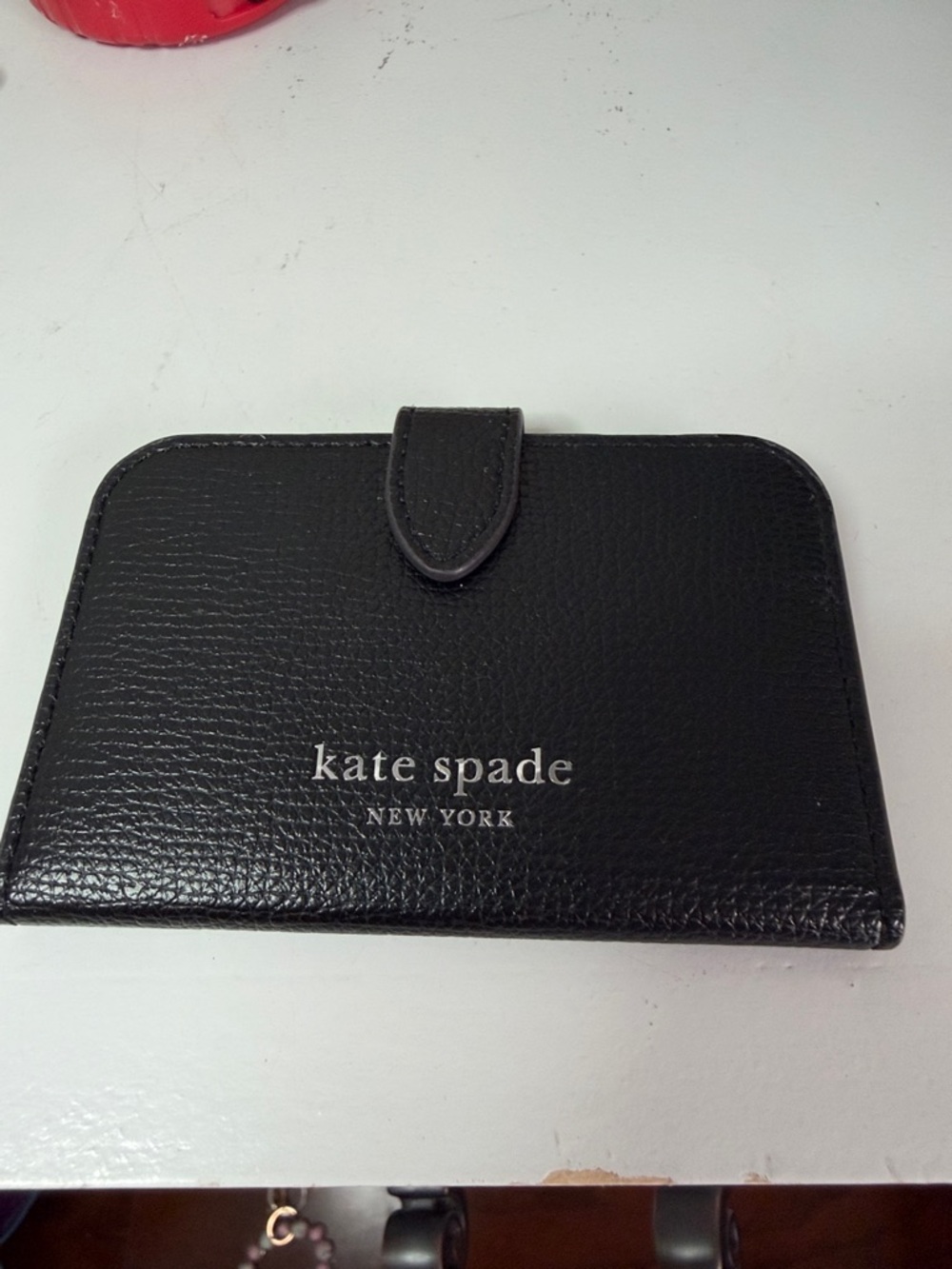 kate spade Black Pebbled Leather Snap Card Case New. 4”x 3”